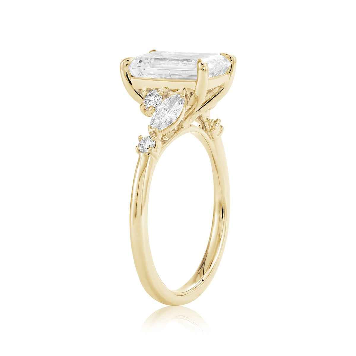 Adamante 3-1/2 ct. tw. Lab-Grown Emerald Cut & Marquise & Round Diamond Engagement Ring in 14K Yellow Gold front view