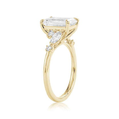 Adamante 3-1/2 ct. tw. Lab-Grown Emerald Cut & Marquise & Round Diamond Engagement Ring in 14K Yellow Gold front view