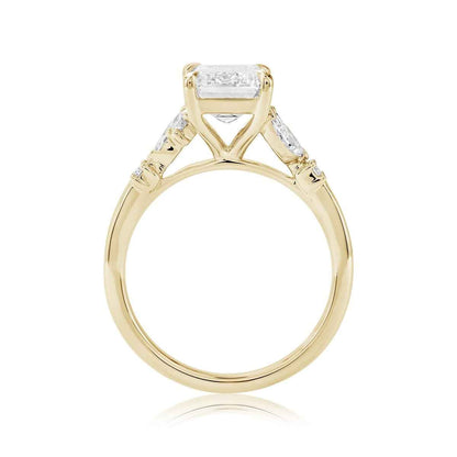 Adamante 3-1/2 ct. tw. Lab-Grown Emerald Cut & Marquise & Round Diamond Engagement Ring in 14K Yellow Gold close-up detail