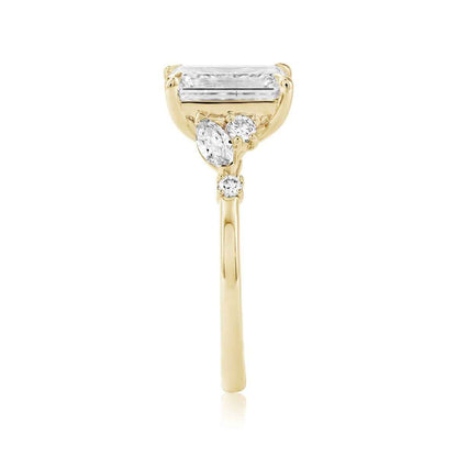 Adamante 3-1/2 ct. tw. Lab-Grown Emerald Cut & Marquise & Round Diamond Engagement Ring in 14K Yellow Gold side profile