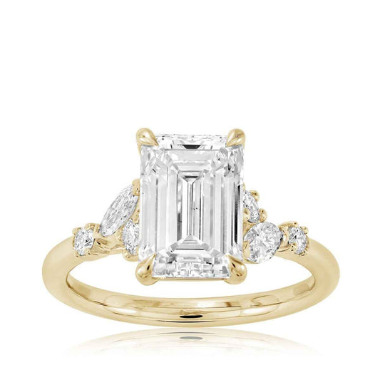 Adamante 3-1/2 ct. tw. Lab-Grown Emerald Cut & Marquise & Round Diamond Engagement Ring in 14K Yellow Gold