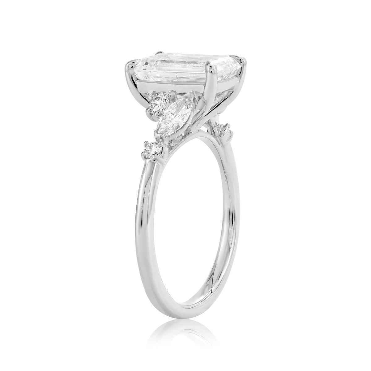 Adamante 3-1/2 ct. tw. Lab-Grown Emerald Cut & Marquise & Round Diamond Engagement Ring in 14K White Gold front view