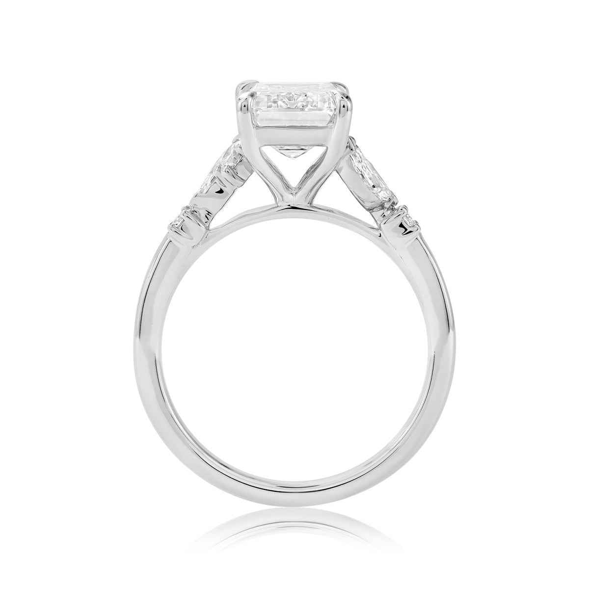Adamante 3-1/2 ct. tw. Lab-Grown Emerald Cut & Marquise & Round Diamond Engagement Ring in 14K White Gold close-up detail