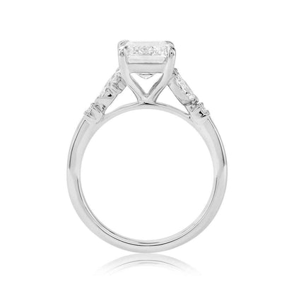 Adamante 3-1/2 ct. tw. Lab-Grown Emerald Cut & Marquise & Round Diamond Engagement Ring in 14K White Gold close-up detail