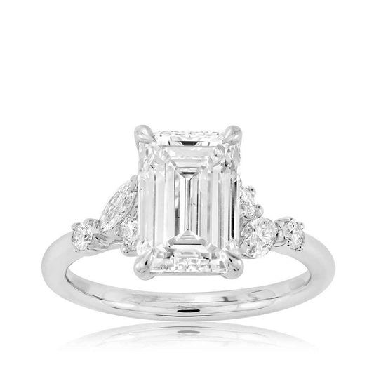 Adamante 3-1/2 ct. tw. Lab-Grown Emerald Cut & Marquise & Round Diamond Engagement Ring in 14K White Gold