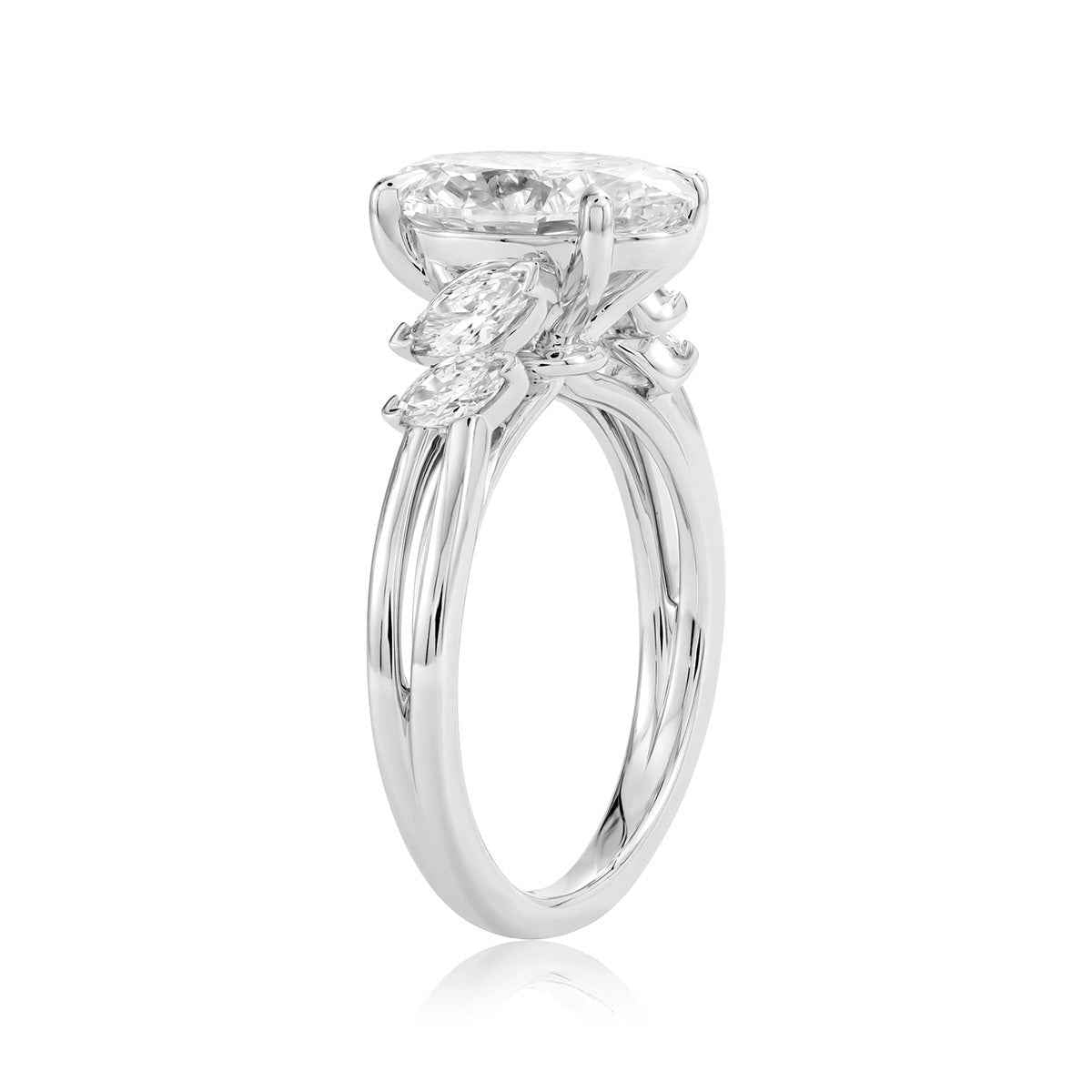 Adamante 3-1/2 ct. tw. Lab-Grown Oval & Marquise Diamond Engagement Ring in 14K White Gold front view