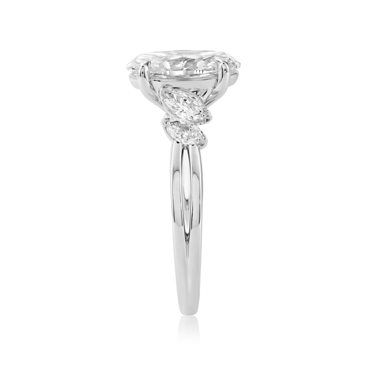 Adamante 3-1/2 ct. tw. Lab-Grown Oval & Marquise Diamond Engagement Ring in 14K White Gold side profile