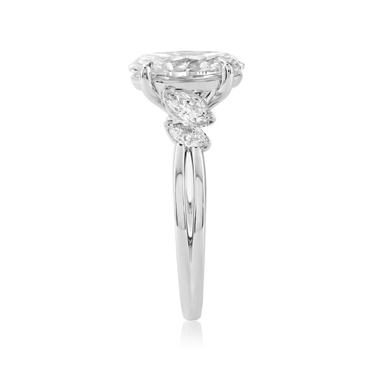 Adamante 3-1/2 ct. tw. Lab-Grown Oval & Marquise Diamond Engagement Ring in 14K White Gold side profile