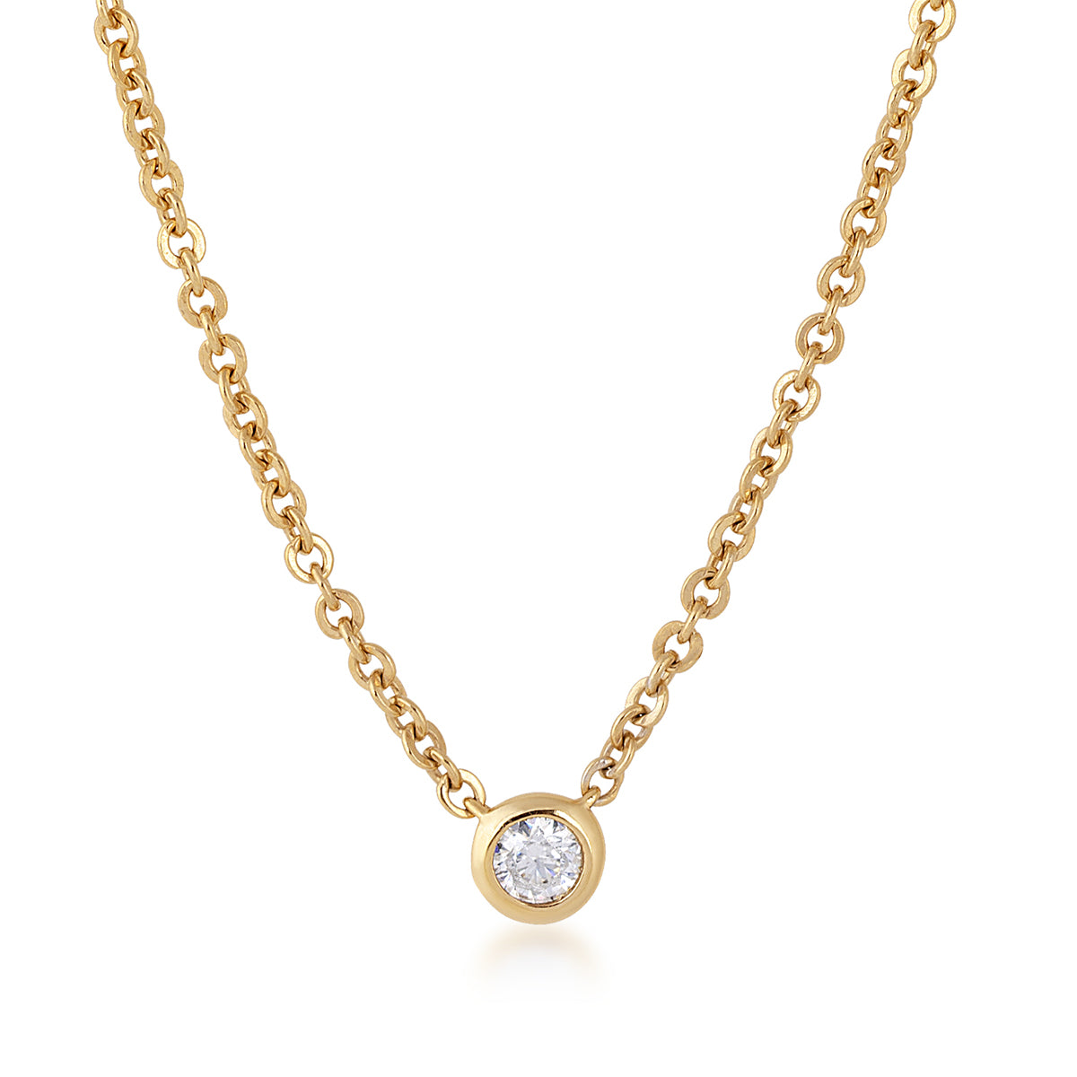 1/10 ct round bezel diamond demi fine necklacee