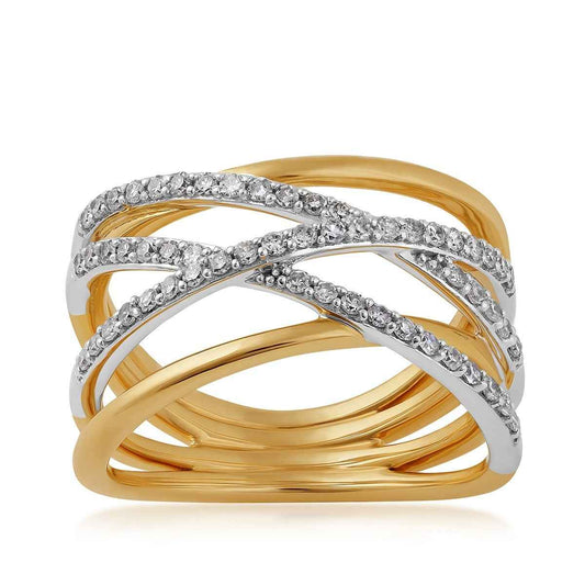 Demi Fine 3/8 ct. tw. Diamond Crossover Ring in 10K Yellow & White Gold