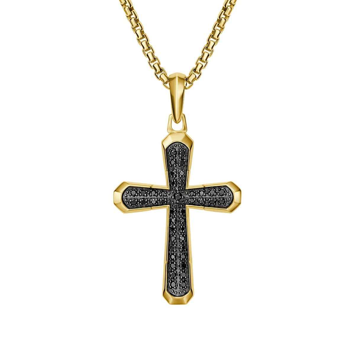 Bulova Black Spinel Cross Pendant in 14K Gold Micro Plated Sterling Silver