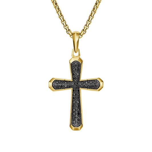 Bulova Black Spinel Cross Pendant in 14K Gold Micro Plated Sterling Silver