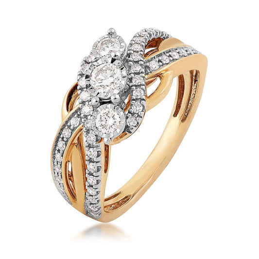 1/2 ct. tw. Diamond 3-Stone Bypass Ring with Miracle Plates in 10K Yellow Gold front view (2)