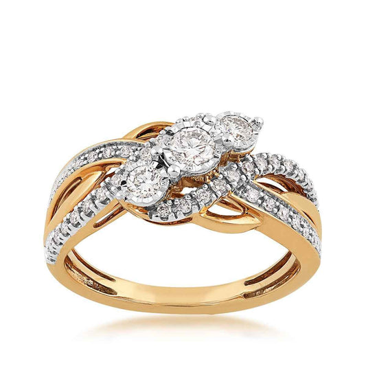1/2 ct. tw. Diamond 3-Stone Bypass Ring with Miracle Plates in 10K Yellow Gold (2)