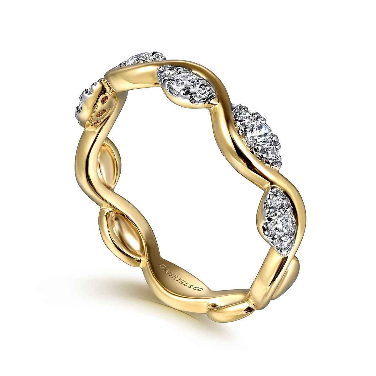 Gabriel & Co. 1/5 ct. tw. Diamond Cluster Wavy Ring in 14K Yellow Gold front view