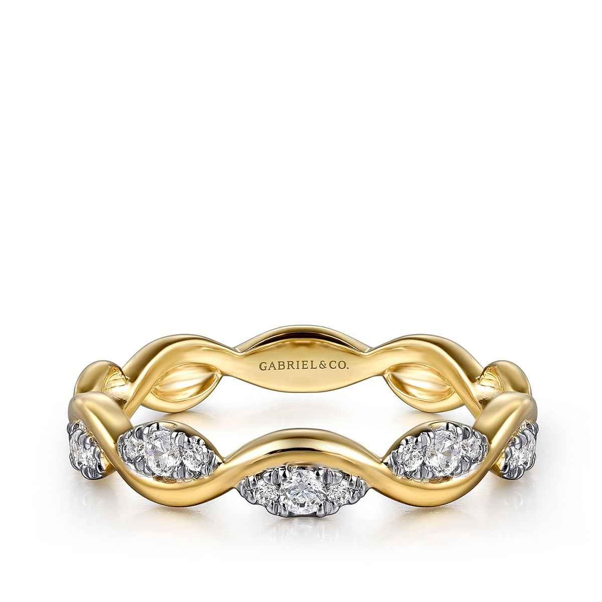 Gabriel & Co. 1/5 ct. tw. Diamond Cluster Wavy Ring in 14K Yellow Gold