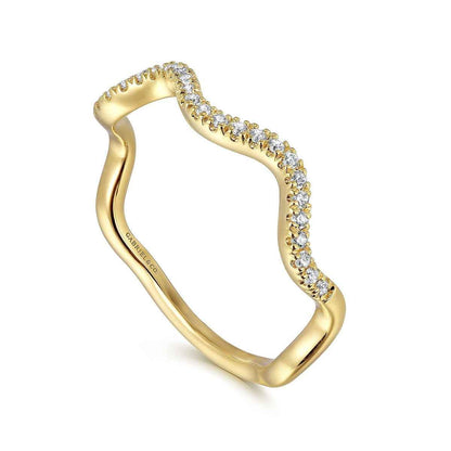 Gabriel & Co. 1/8 ct. tw. Diamond Wavy Ring in 14K Yellow Gold front view