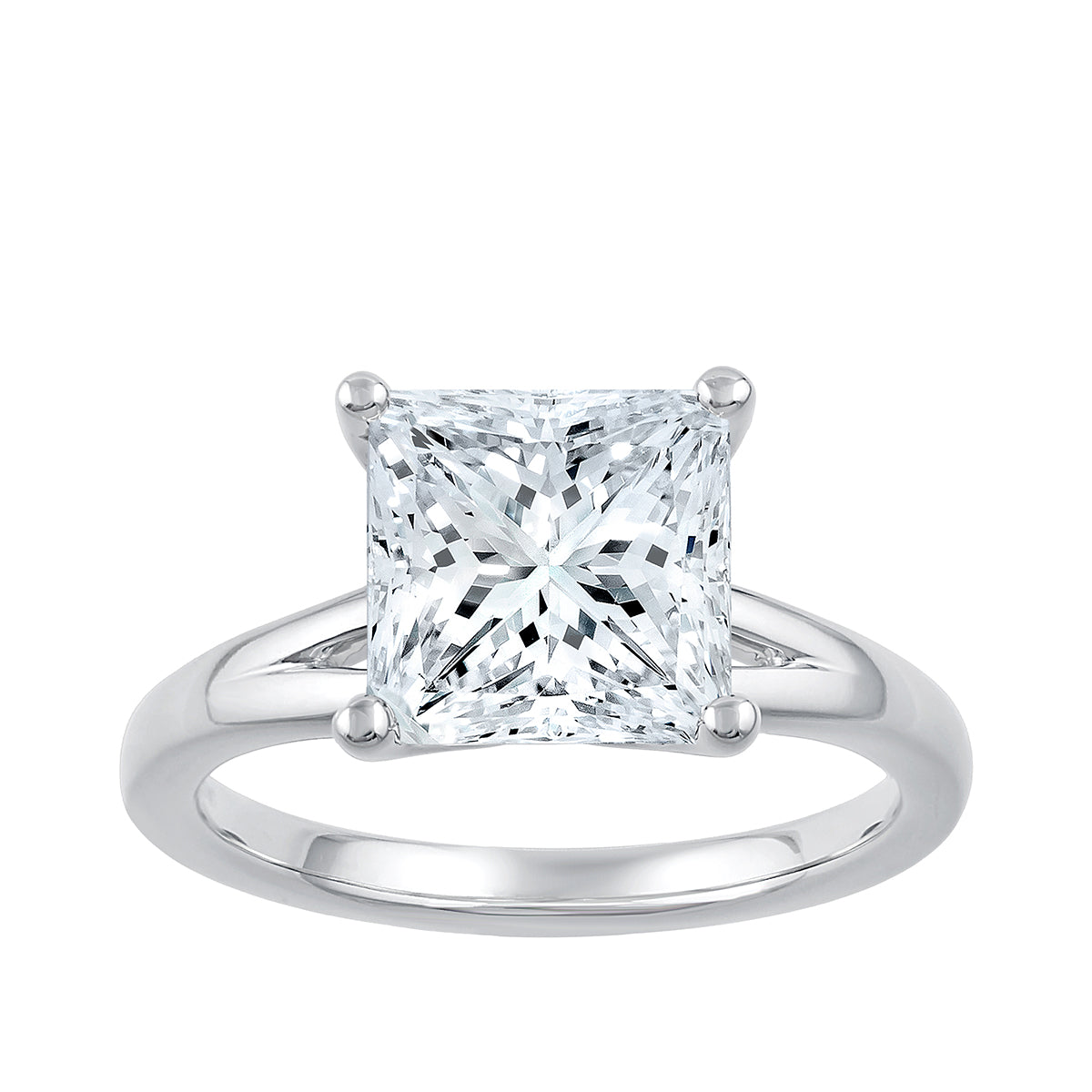14K white gold Adamante lab-grown princess-cut diamond solitaire split shank engagement ring with 3 ct. tw. diamond