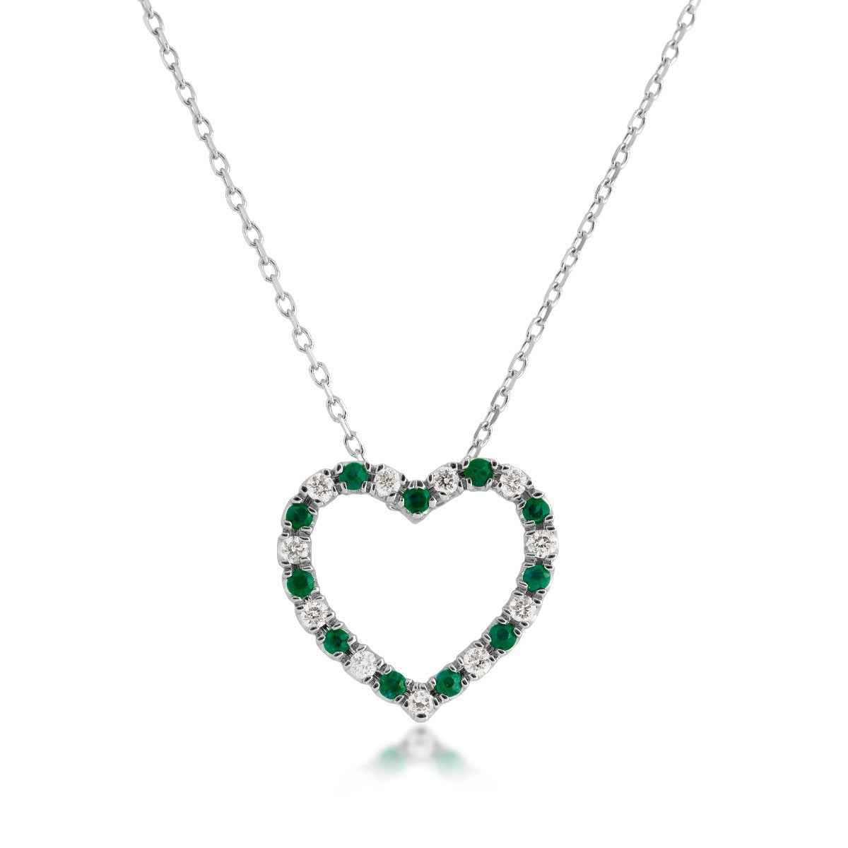 Round Emerald & 1/8 ct. tw. Diamond Heart Pendant in 14K White Gold