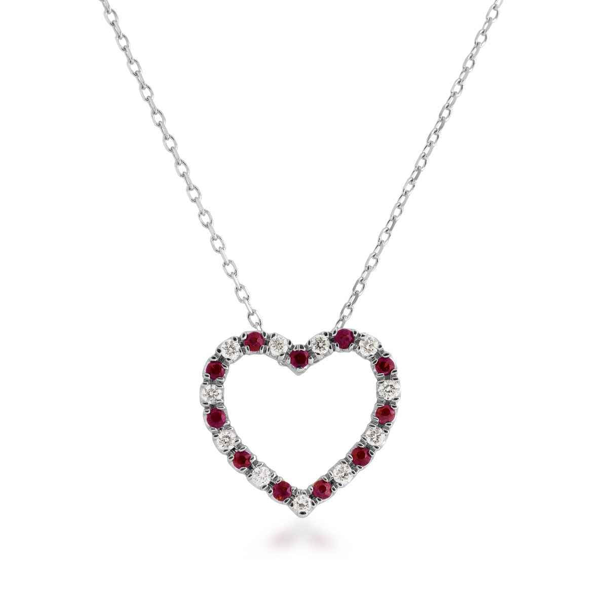 Round Ruby & 1/8 ct. tw. Diamond Heart Pendant in 14K White Gold
