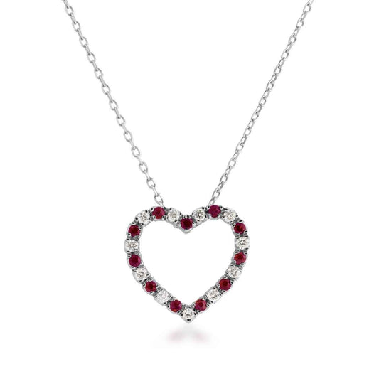 Round Ruby & 1/8 ct. tw. Diamond Heart Pendant in 14K White Gold