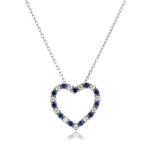 Round Sapphire & 1/8 ct. tw. Diamond Heart Pendant in 14K White Gold