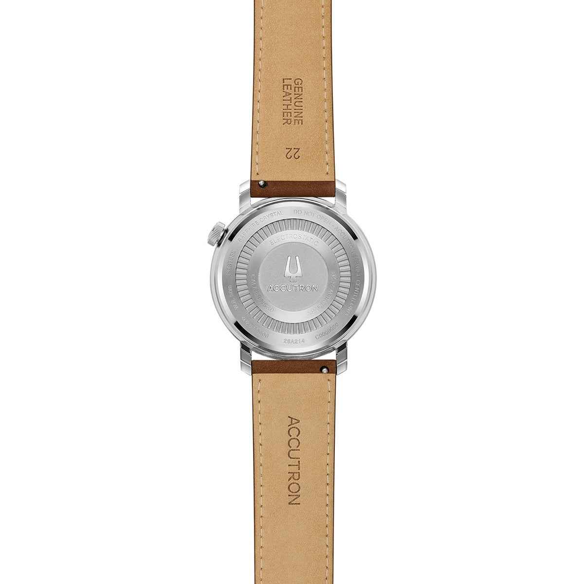 Accutron Men's Spaceview Evolution Automatic Stainless Steel Watch with Brown Dial & Leather Strap close-up detail