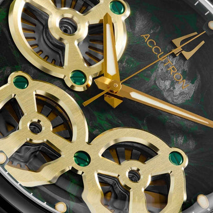 Accutron Men's Spaceview Evolution Automatic Black Stainless Steel Watch with Green Dial & Leather Strap side profile
