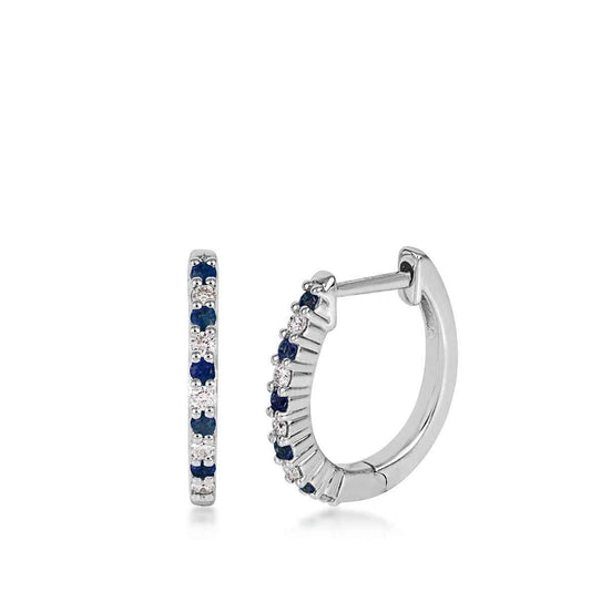 Round Sapphire & 1/8 ct. tw. Diamond Hoop Earrings in 14K White Gold