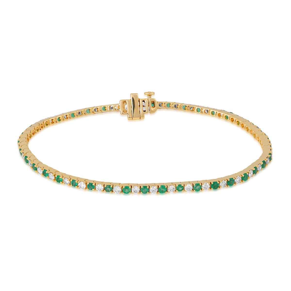 Emerald & 1-1/2 ct. tw. Diamond Tennis Bracelet in 14K Yellow Gold