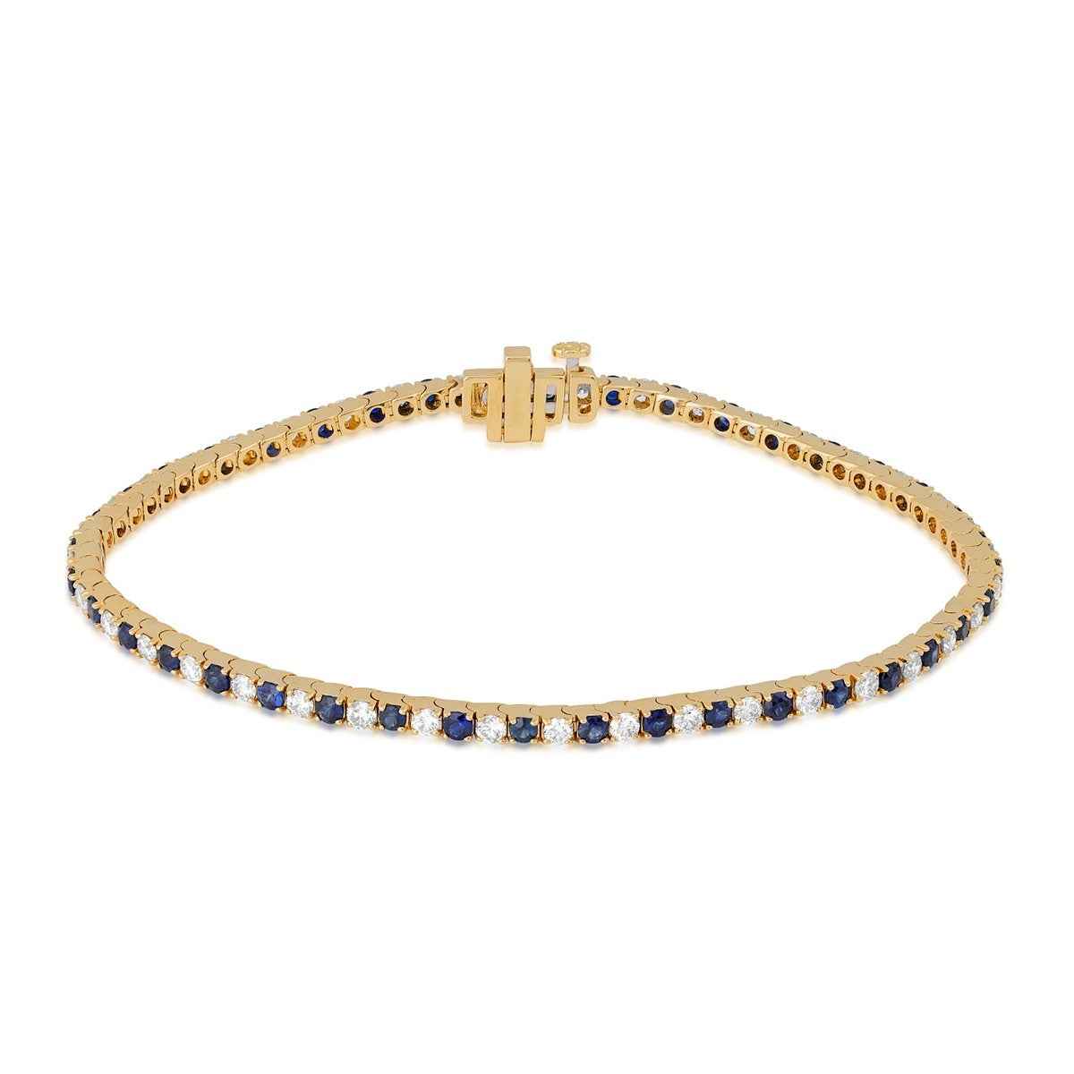 Sapphire & 1-1/2 ct. tw. Diamond Tennis Bracelet in 14K Yellow Gold