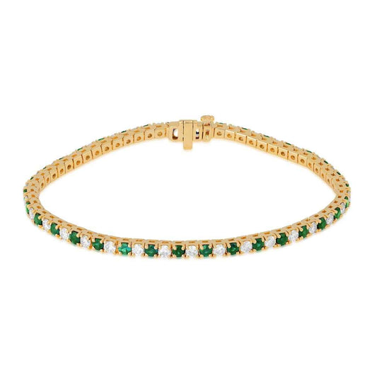Emerald & 2-1/2 ct. tw. Diamond Tennis Bracelet in 14K Yellow Gold