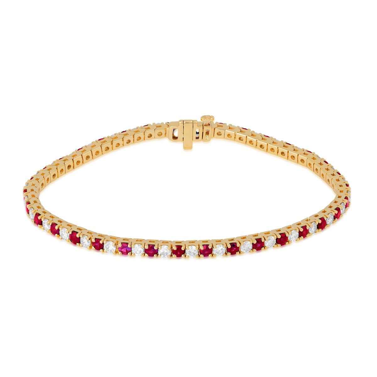 Ruby & 2-1/2 ct. tw. Diamond Tennis Bracelet in 14K Yellow Gold