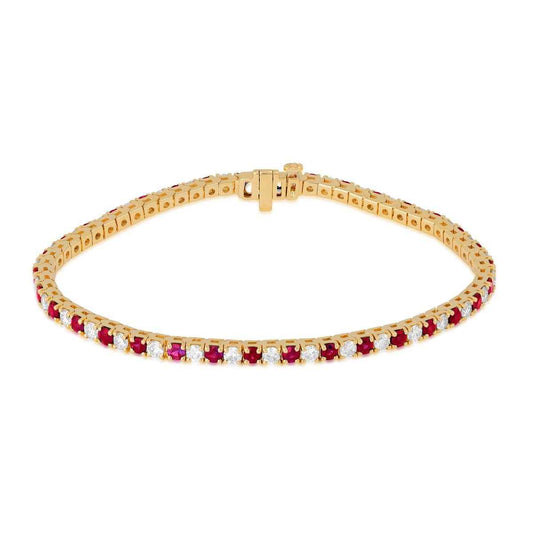 Ruby & 2-1/2 ct. tw. Diamond Tennis Bracelet in 14K Yellow Gold