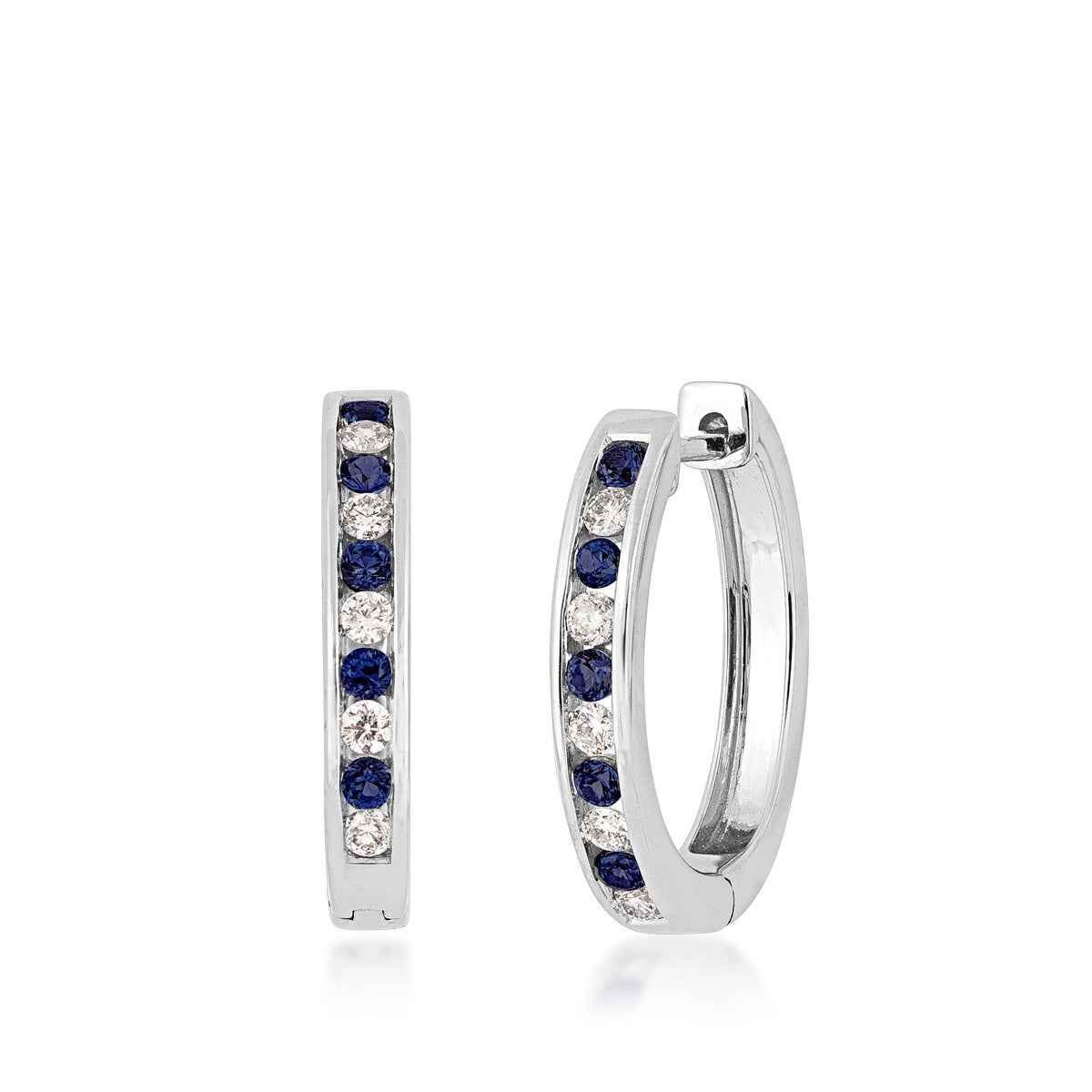 Round Sapphire & 1/2 ct. tw. Diamond Hoop Earrings in 14K White Gold