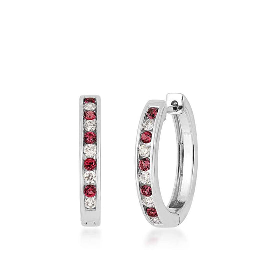 Round Ruby & 1/2 ct. tw. Diamond Hoop Earrings in 14K White Gold