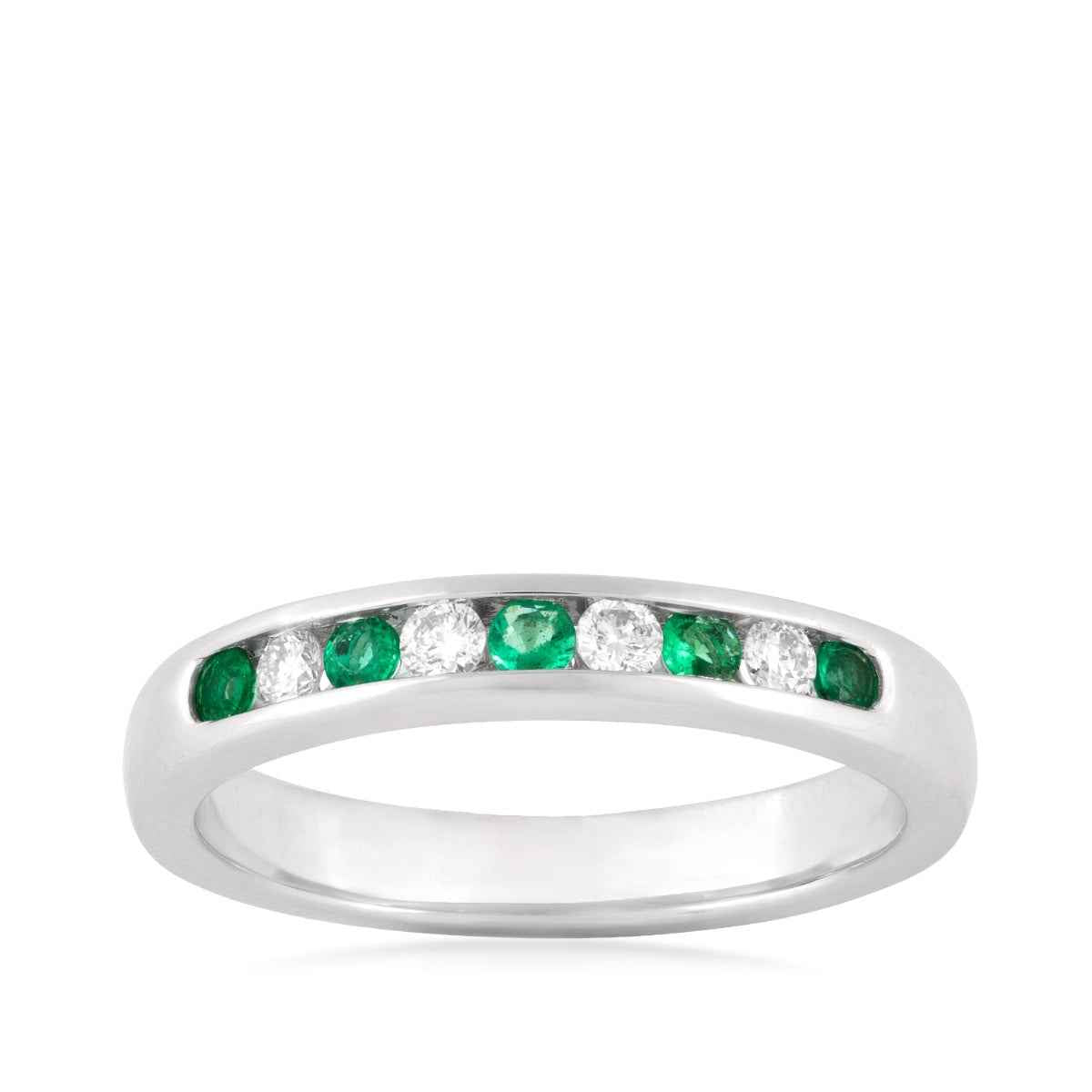 Emerald & 1/7 ct. tw. Diamond Stackable Ring in 14K White Gold