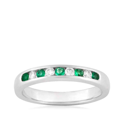 Emerald & 1/7 ct. tw. Diamond Stackable Ring in 14K White Gold