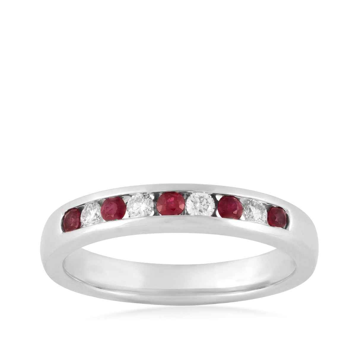 Ruby & 1/7 ct. tw. Diamond Stackable Ring in 14K White Gold