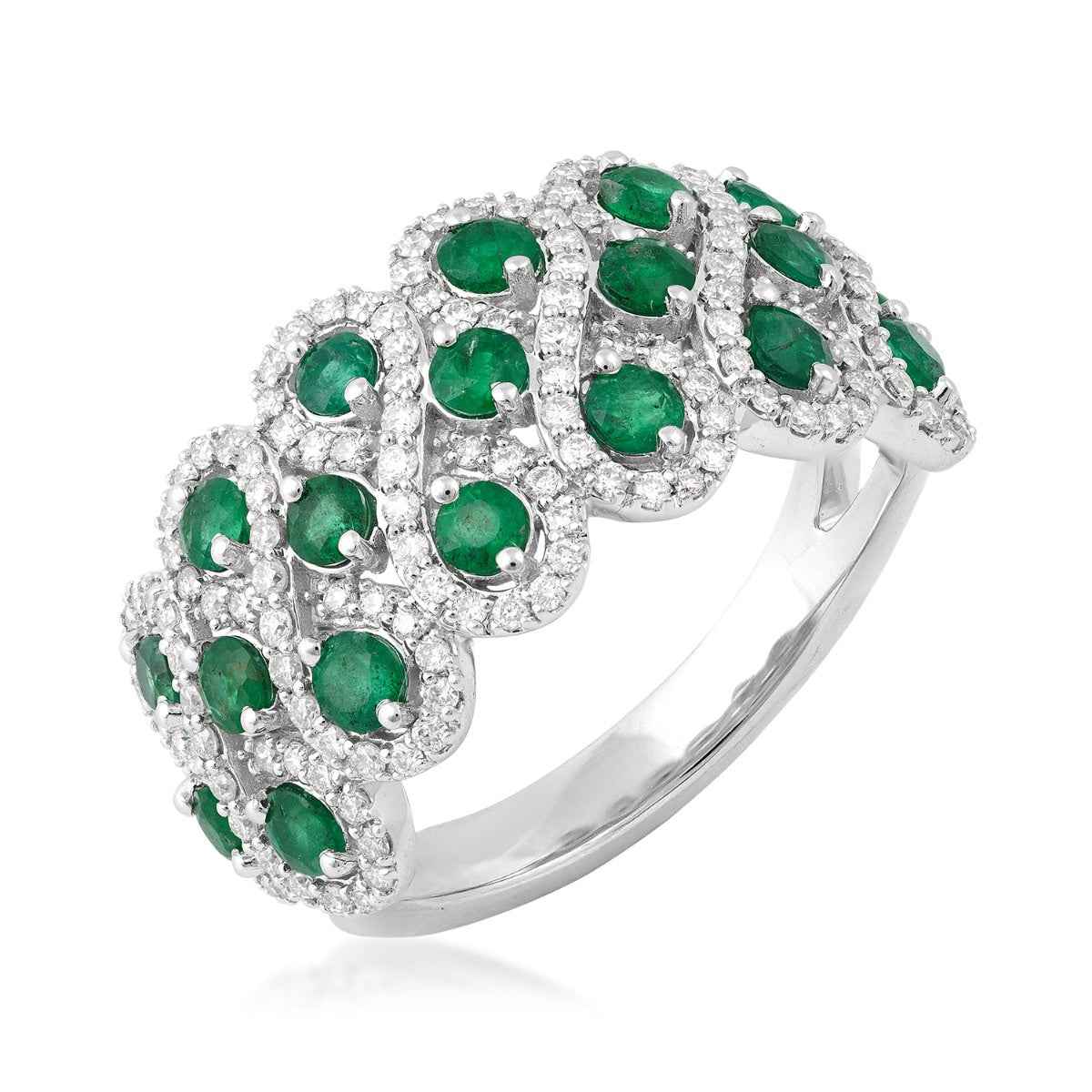 Emerald & 5/8 ct. tw. Diamond Lattice Ring in 14K White Gold
