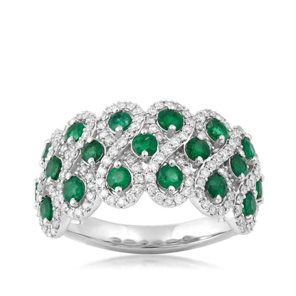 Emerald & 5/8 ct. tw. Diamond Lattice Ring in 14K White Gold