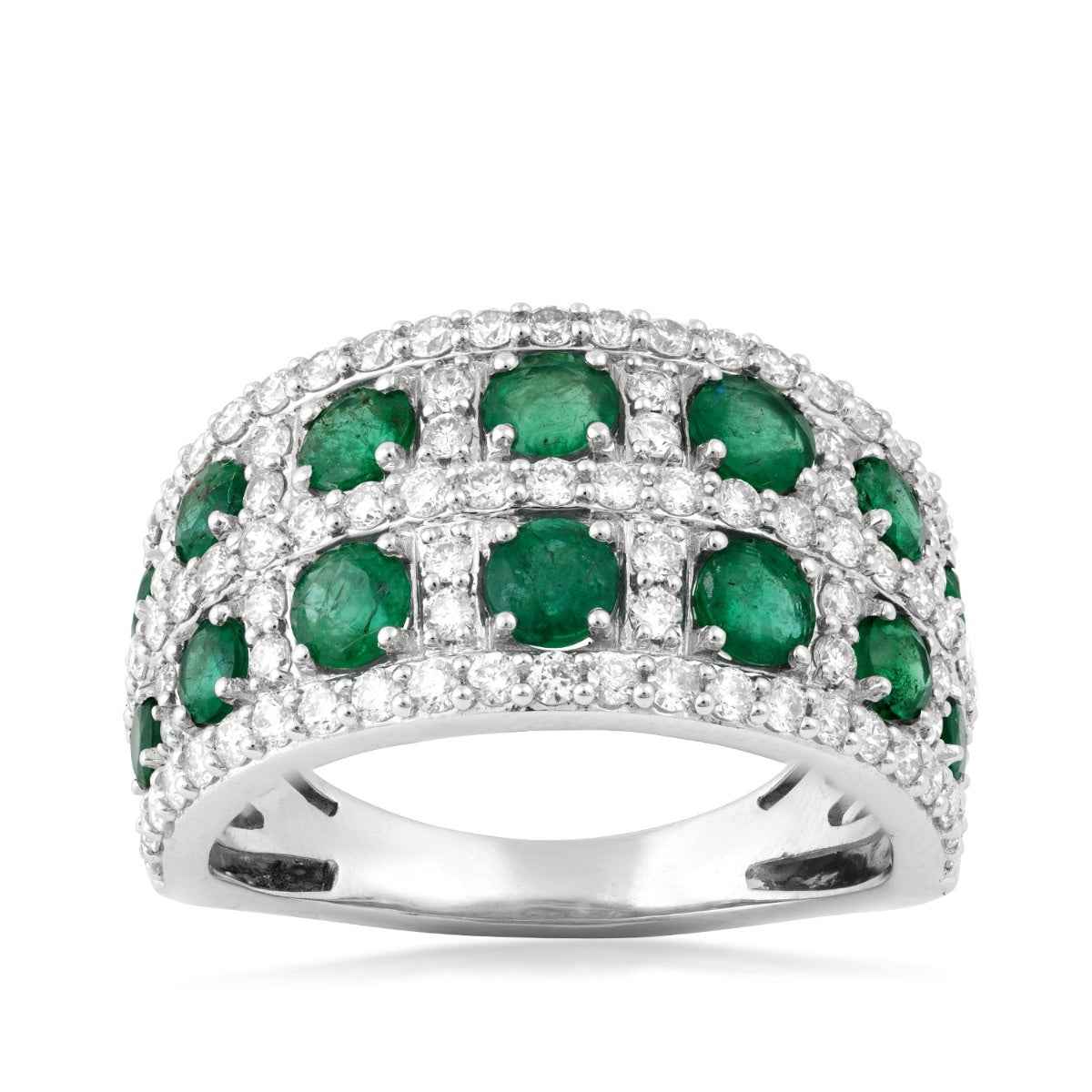 Emerald & 1 ct. tw. Diamond Multi-Row Ring in 14K White Gold