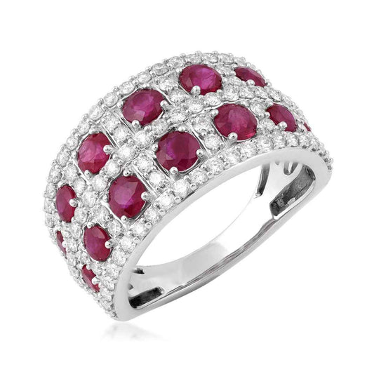 Ruby & 1 ct. tw. Diamond Multi-Row Ring in 14K White Gold
