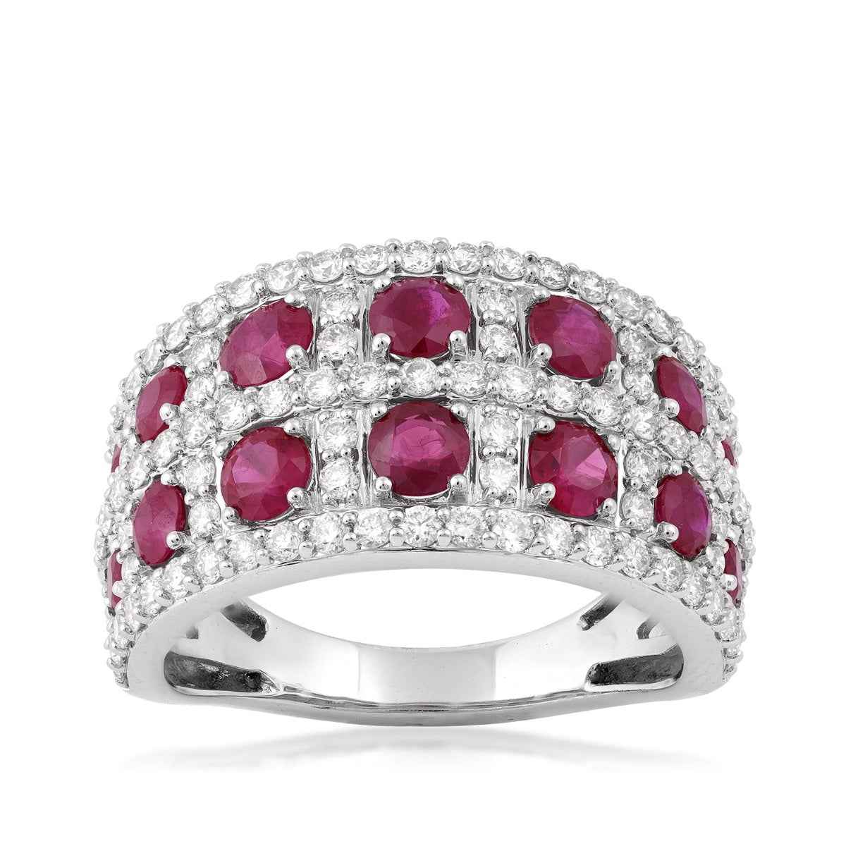 Ruby & 1 ct. tw. Diamond Multi-Row Ring in 14K White Gold