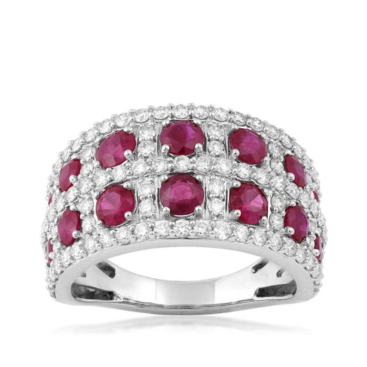 Ruby & 1 ct. tw. Diamond Multi-Row Ring in 14K White Gold