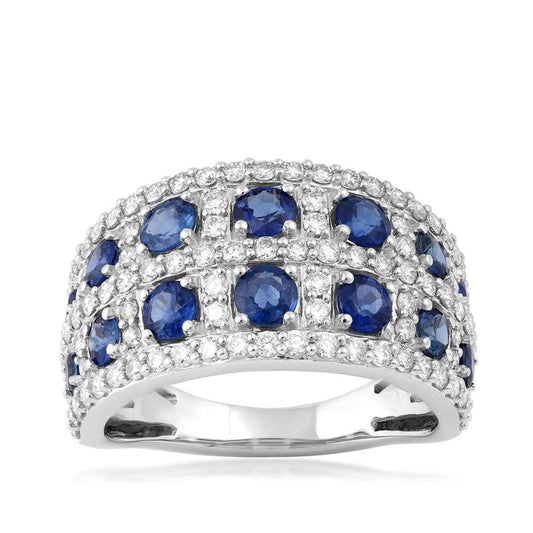 Sapphire & 1 ct. tw. Diamond Multi-Row Ring in 14K White Gold