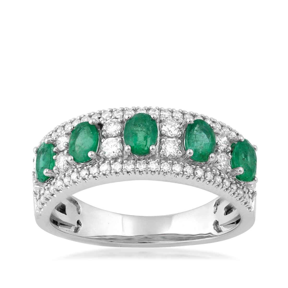Oval Emerald & 1/2 ct. tw. Diamond Ring in 14K White Gold