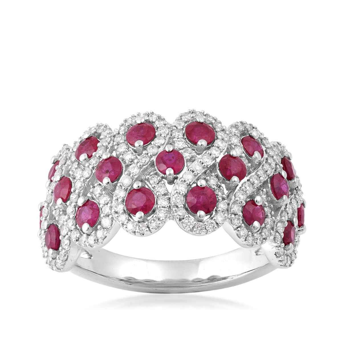 Ruby & 5/8 ct. tw. Diamond Lattice Ring in 14K White Gold