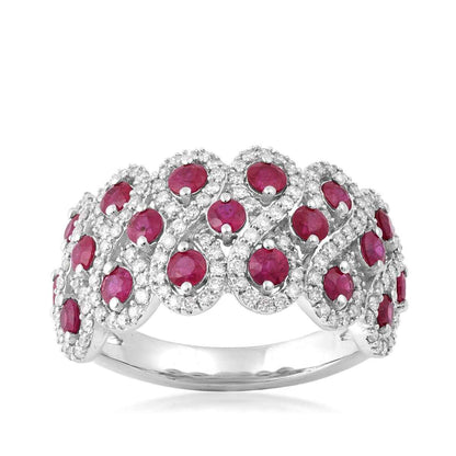 Ruby & 5/8 ct. tw. Diamond Lattice Ring in 14K White Gold