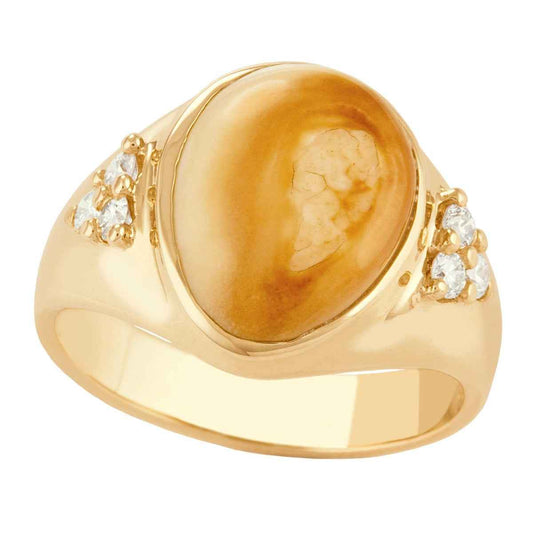 Men's Elk Ivory Ring wth 1/3 ct. tw. Round Diamonds 10K Yellow Gold - I1778D Flathead